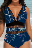 Colour Sexy Print Hollowed Out Split Joint Mesh Swimwears