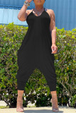 Blue Casual Solid Backless Spaghetti Strap Harlan Jumpsuits