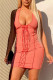 Pink Sexy Solid Patchwork Frenulum Backless V Neck Pencil Skirt Dresses