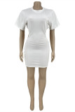 Rose Red Fashion Sexy Solid Hollowed Out O Neck Short Sleeve Dress