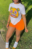 White Fashion Casual Print Basic O Neck T-Shirts