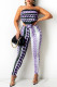 Light Purple Fashion Sexy Print Bandage Backless Strapless Sleeveless Two Pieces