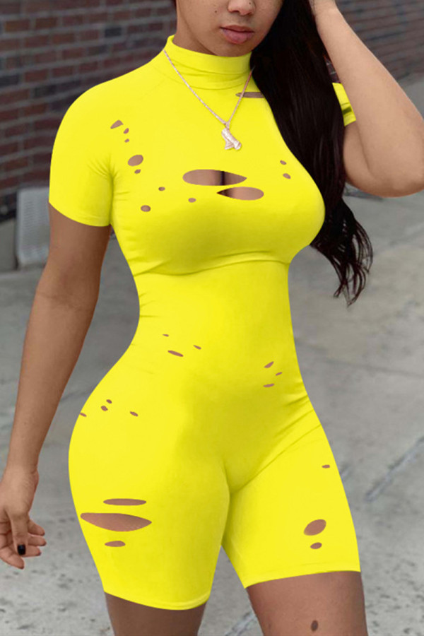 Yellow Fashion Sexy Tight Short Sleeve Romper