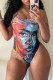 Multicolor Fashion Sexy Print Backless Swimwears