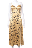 Yellow Sexy Print High Opening Spaghetti Strap Pencil Skirt Dresses