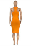 Yellow Sexy Casual Solid Vests O Neck Sleeveless Dress Dresses