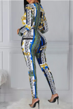 Red Casual Print Split Joint V Neck Long Sleeve Two Pieces