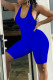 Blue Sexy Solid Patchwork Backless Cross Straps U Neck Skinny Rompers
