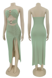 Green Sexy Solid Hollowed Out Strapless Irregular Dress Dresses