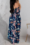 Multicolor Sexy Casual Print Backless Slit Off the Shoulder Long Dress