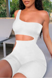Red Sexy Solid Hollowed Out Patchwork Oblique Collar Skinny Rompers