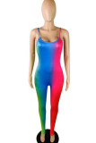 Red Casual Gradual Change Print Patchwork Spaghetti Strap Skinny Jumpsuits