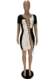 Rose Red Sexy Solid Bandage Hollowed Out O Neck A Line Dresses