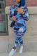 Dark Blue Fashion Casual Print Tie-dye Zipper Collar Skinny Jumpsuits