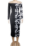 Red Sexy Print Patchwork Off the Shoulder Pencil Skirt Dresses