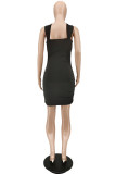 Red Fashion Sexy Solid Backless V Neck Sleeveless Dress