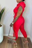 Red Casual Solid Patchwork O Neck Sleeveless Two Pieces