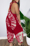 Red Fashion Casual Print Tie Dye Backless Spaghetti Strap Loose Jumpsuits