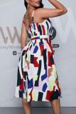 Colour Sweet Color Lump Print Patchwork Spaghetti Strap A Line Dresses