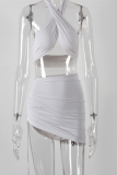 Red Sexy Solid Hollowed Out Halter Sleeveless Two Pieces