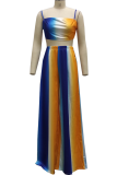 Turquoise Sexy Striped Patchwork Spaghetti Strap Sleeveless Two Pieces
