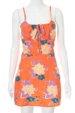 Tangerine Red Sexy Print Patchwork Spaghetti Strap Pencil Skirt Dresses