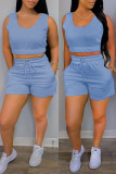 Light Blue Casual Solid Basic U Neck Sleeveless Two Pieces