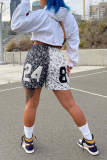 Blue Casual Print Patchwork Straight Mid Waist Straight Full Print Bottoms