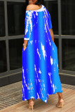 Rose Red Fashion Casual Print Basic O Neck Long Dress