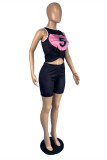 Black Fashion Casual Print Vests O Neck Sleeveless Two Pieces