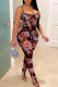 Red Sexy Print Patchwork See-through Spaghetti Strap Sleeveless Two Pieces