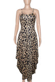 Leopard Print Sexy Print Patchwork Spaghetti Strap Lantern Dress Dresses