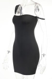 White Sexy Solid Patchwork Spaghetti Strap Sling Dress Dresses