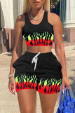 Black Fashion Casual Print Vests O Neck Sleeveless Two Pieces