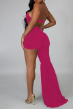 Rose Red Fashion Sexy Solid Hollowed Out Backless Spaghetti Strap Irregular Regular Jumpsuits