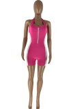 Rose Red Sexy Solid Patchwork Halter Skinny Rompers
