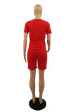 Red Fashion Casual Print Basic O Neck Short Sleeve Two Pieces
