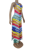 Blue Sexy Print Patchwork O Neck Irregular Dress Dresses