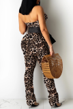 Red Sexy Print Patchwork Strapless Boot Cut Jumpsuits