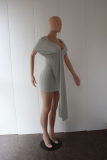 Grey Sexy Solid Patchwork V Neck Irregular Dress Dresses