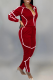 Red Casual Solid Patchwork Turndown Collar Long Sleeve Two Pieces