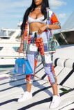 Red Fashion Casual Print Basic Turndown Collar Half Sleeve Two Pieces