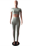 Grey Fashion Casual Striped Patchwork O Neck Short Sleeve Two Pieces