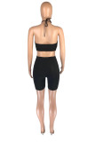 Pink Fashion Casual Solid Backless Halter Sleeveless Two Pieces
