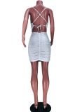 White Fashion Sexy Solid Backless Spaghetti Strap Sleeveless Dress Dresses