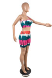 Red Fashion Casual Print Backless One Shoulder Sleeveless Two Pieces