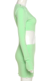 Green Sexy Solid Hollowed Out O Neck Pencil Skirt Dresses