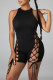 Black Sexy Solid Frenulum O Neck Skinny Rompers