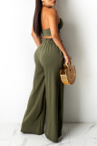 Army Green Sexy Solid Split Joint Halter Sleeveless Two Pieces