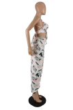 White Sexy Print Patchwork Halter Sleeveless Two Pieces